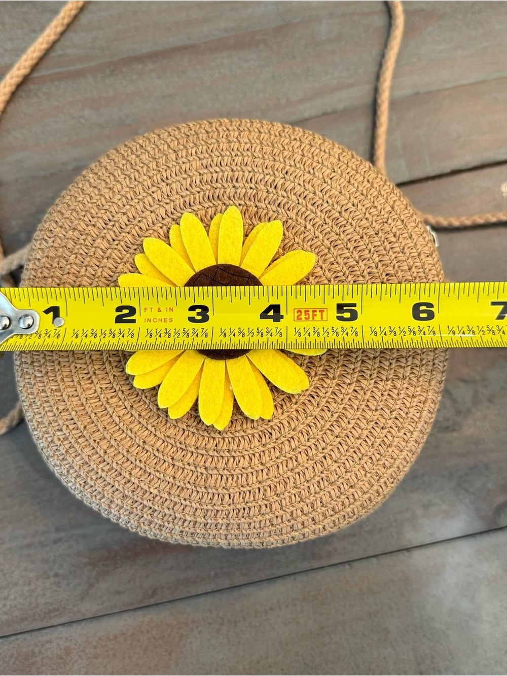 Straw Round Crossbody Bag with Yellow Sunflower Accent - Picture 8 of 12